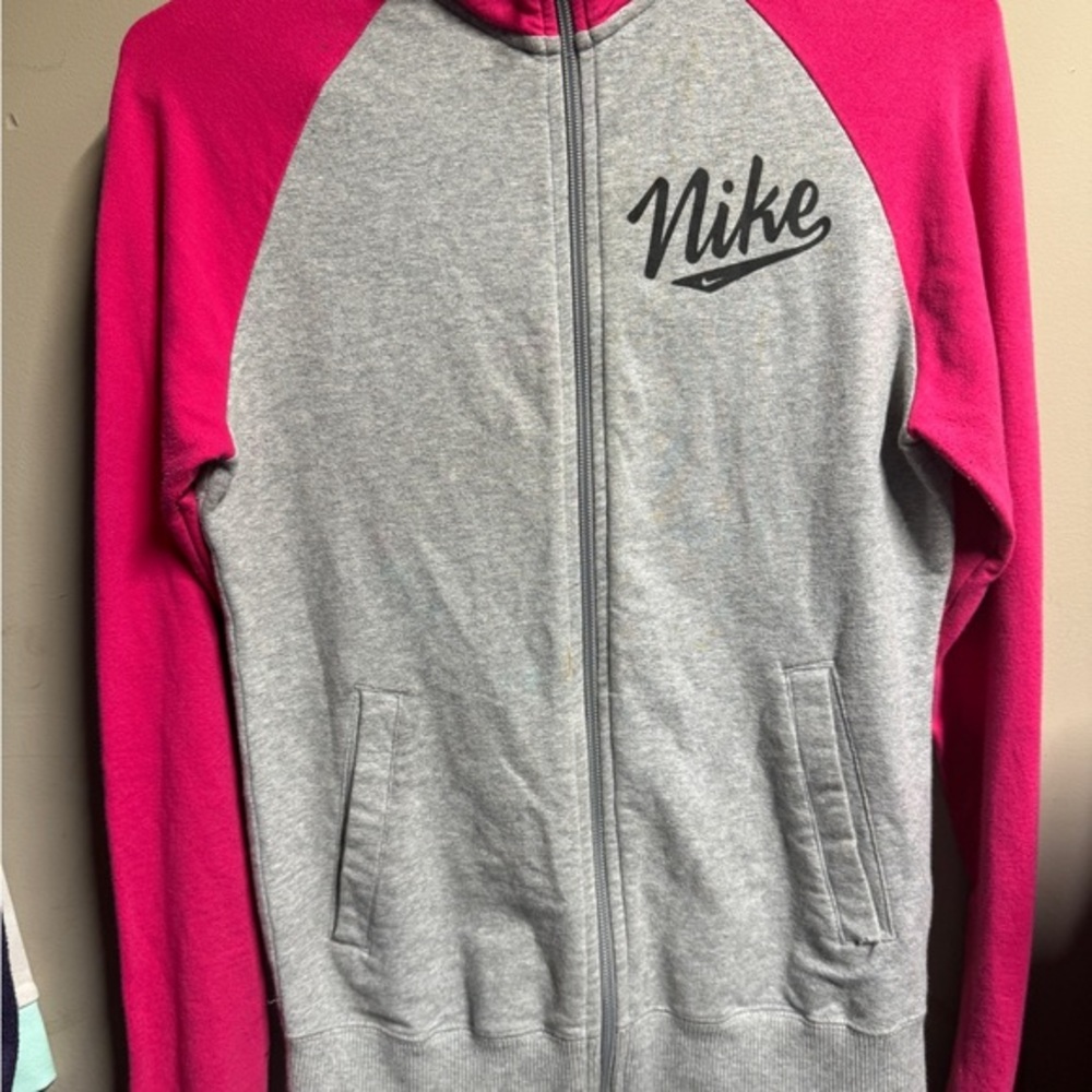 Nike Pink and Gray Zip-Up Hoodie‎ Y2K Vintage size S